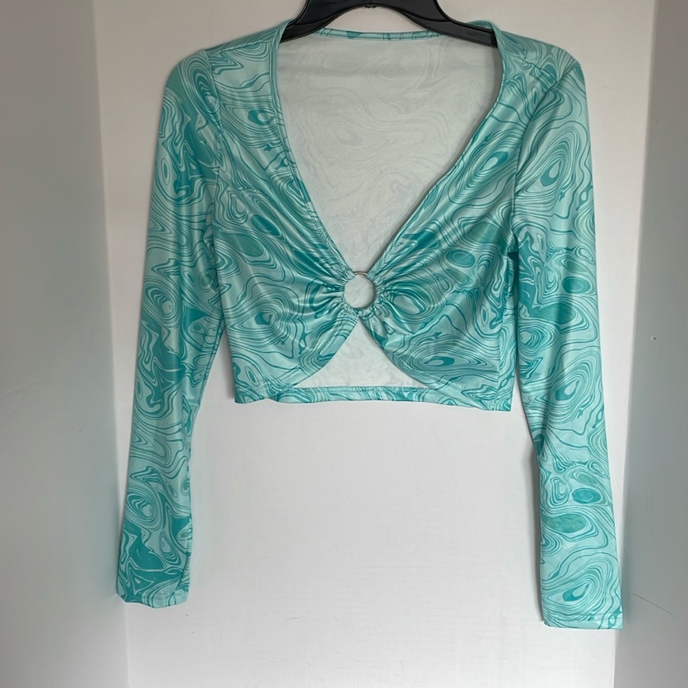 Shein bluish green  marble crop top   size M